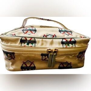 NWOT Mark & Graham train cosmetic case skiing winter ski lodge white